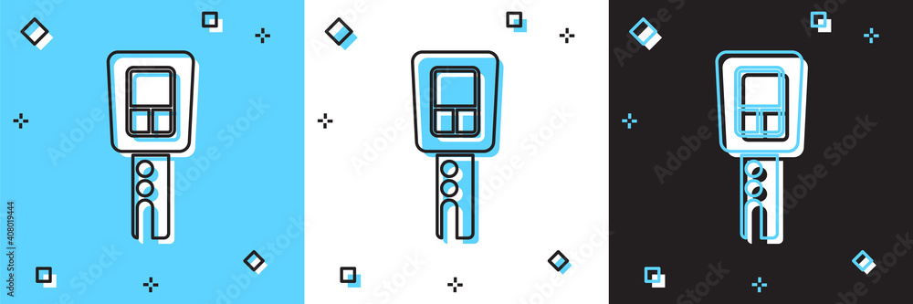Set Car key with remote icon isolated on blue and white, black background. Car key and alarm system. Vector. Set Car key with remote icon isolated on blue and white, black background. Car key and alarm system. Vector.