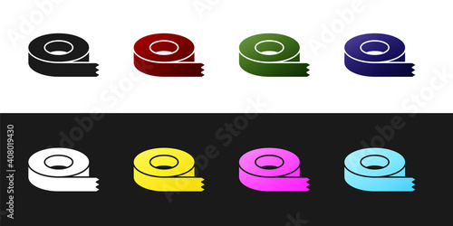 Set Scotch tape icon isolated on black and white background. Insulating tape. Vector.