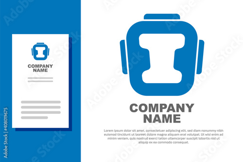 Blue Boxing helmet icon isolated on white background. Logo design template element. Vector.