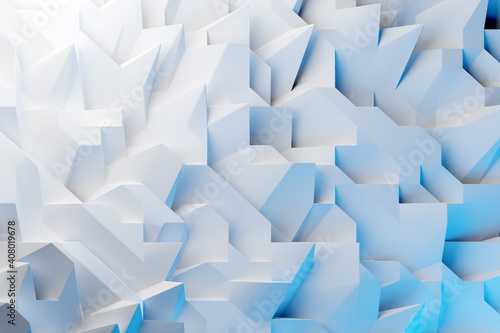 Fototapeta Naklejka Na Ścianę i Meble -   3d Illustration  rows of blue and white metallic crystals. Patter on a monochrome background, pattern. Geometric background, weave pattern.