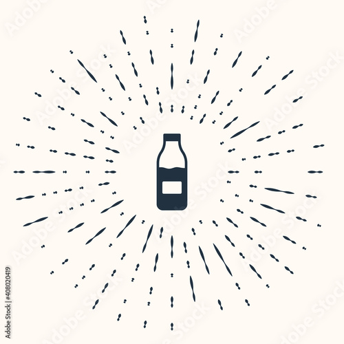 Grey Closed glass bottle with milk icon isolated on beige background. Abstract circle random dots. Vector.