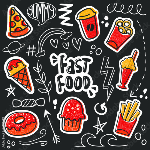 colorful hand drawn fast food doodle