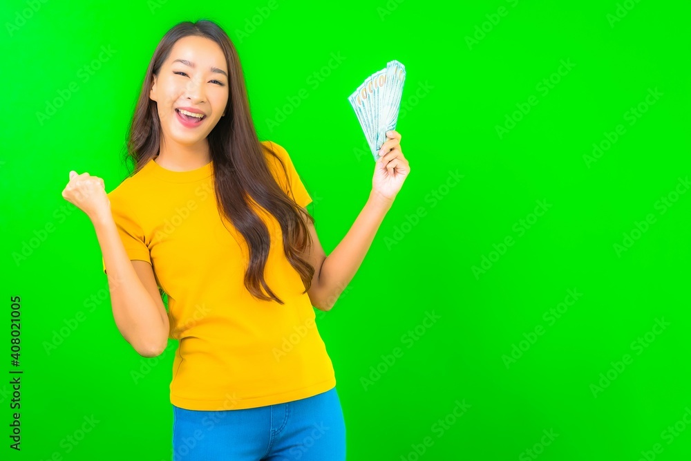Portrait beautiful young asian woman with a lot of cash and money Portrait beautiful young asian woman with a lot of cash and money