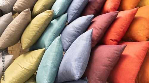 pillows background stack of different colorful cushion photo