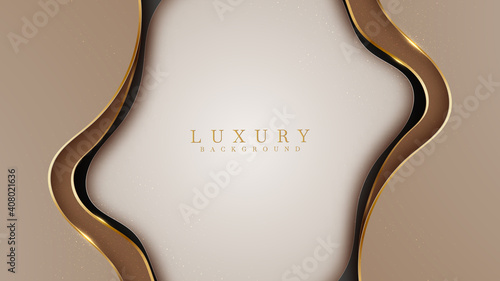Abstract black and brown luxury background with golden line , paper cut style 3d. vector illustration.