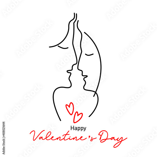 Silhouettes of man and woman faces. Line art faces. The invitation to the wedding. Valentine's day greeting card. love you.