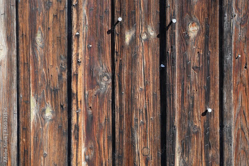 Naklejka premium Planks covered with nails and staples at city of Zurich, Switzerland.