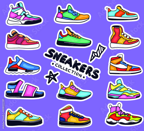 Colorful Hand drawn sneakers stickers collection