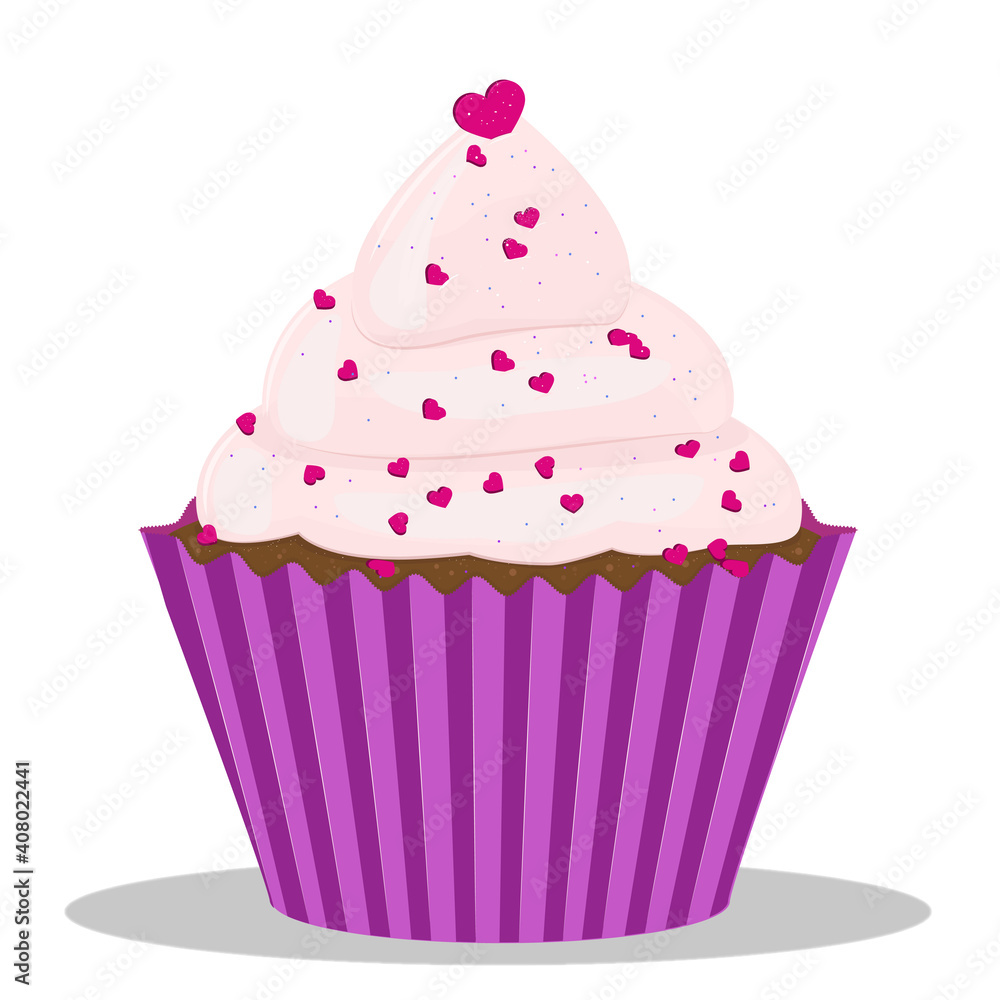 Delicious cake with cream and heart powder Delicious cake with cream and heart powder