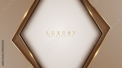 Abstract black and brown luxury background with golden line , paper cut style 3d. vector illustration.