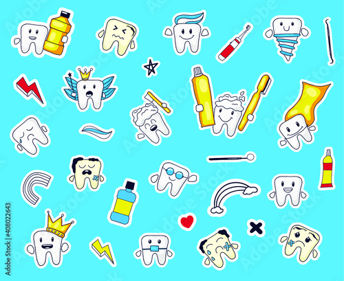 colorful hand drawn teeth expression sticker collection photo