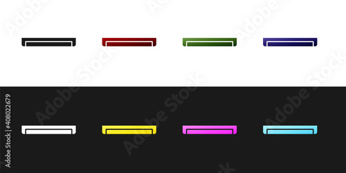 Set Long luminescence fluorescent energy saving lamp icon isolated on black and white background. Vector.