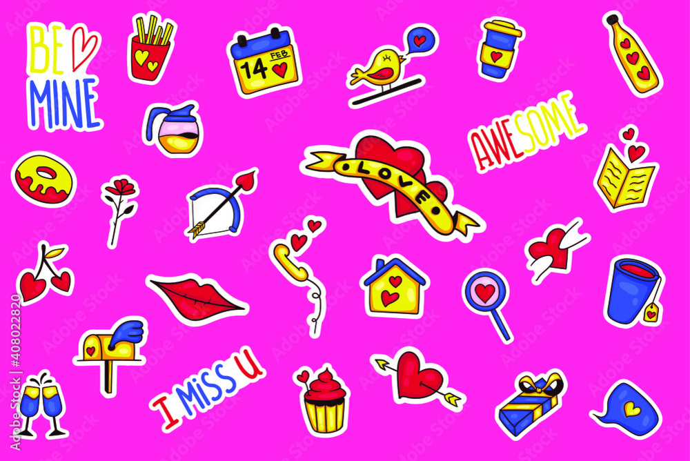 colorful hand drawn valentine sticker collection colorful hand drawn valentine sticker collection