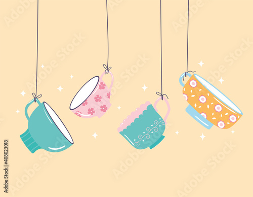 tea and coffee hanging delicate cups decoration design