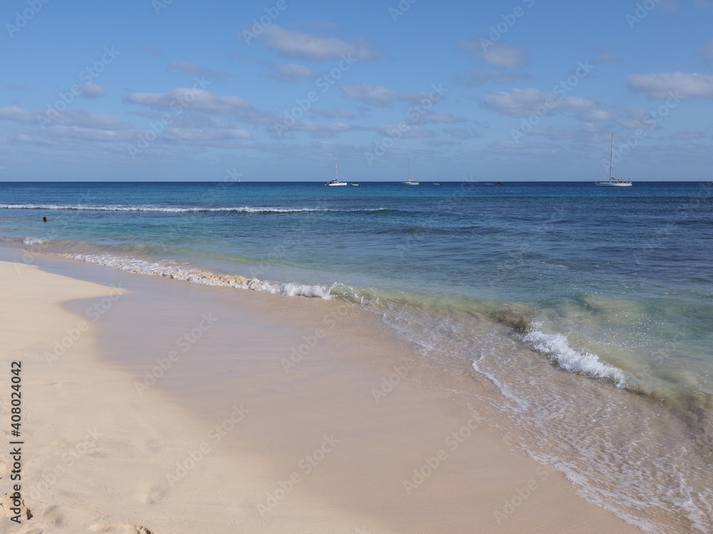 Seaside at sandy beach on Atlantic Ocean at Sal island, Cape Verde
