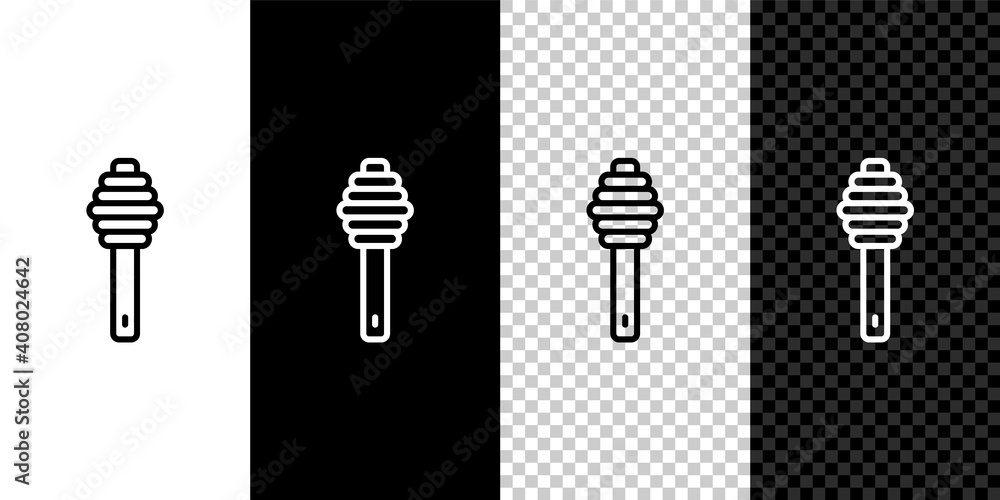 Set line Honey dipper stick icon isolated on black and white,transparent background. Honey ladle. Vector. Set line Honey dipper stick icon isolated on black and white,transparent background. Honey ladle. Vector.