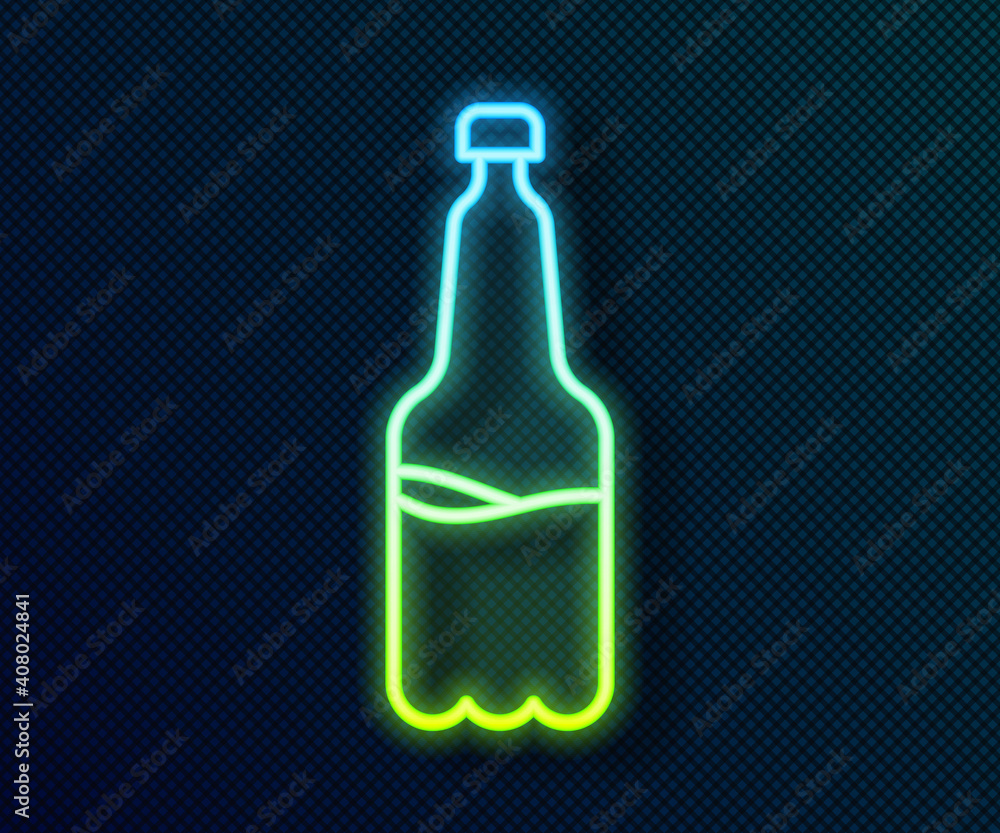 Glowing neon line Plastic beer bottle icon isolated on black background. Vector. Glowing neon line Plastic beer bottle icon isolated on black background. Vector.