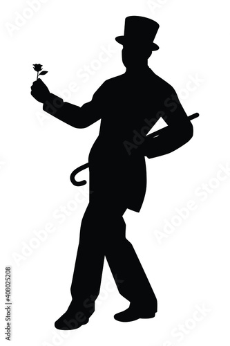 Magician silhouette vector on white background, entertaining man concept.