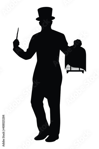 Magician silhouette vector on white background, entertaining man concept.