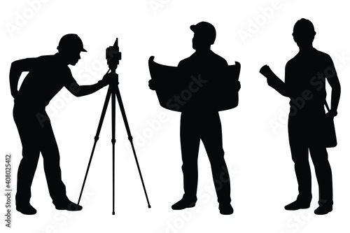 Set of engineer silhouette vector on white background, industrial people concept.