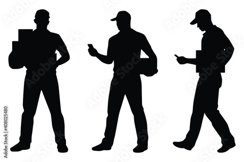 Set of delivery man silhouette vector on white background, industrial people concept.