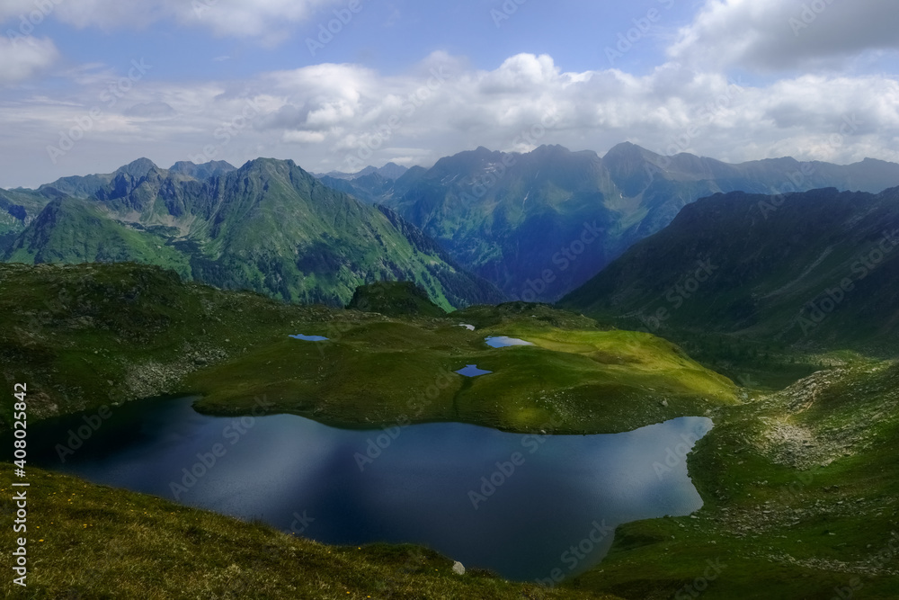 wonderful blue mountain lakes in a mountain landscape while hiking