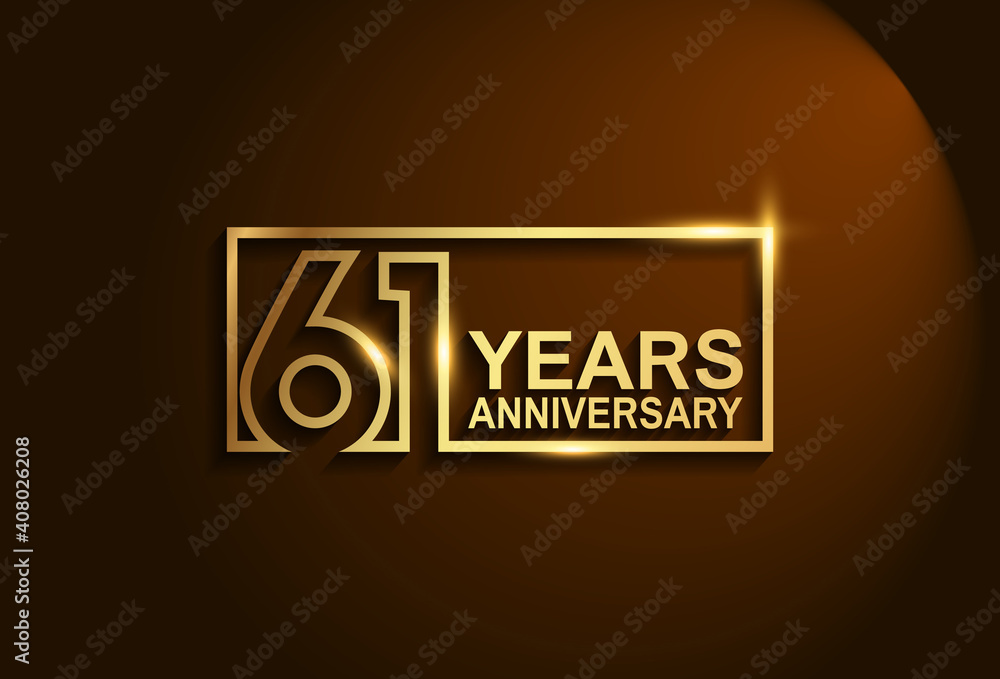61 years anniversary golden design vector line style in square isolated in brown background can be use for celebration event, greeting card and invitation banner 61 years anniversary golden design vector line style in square isolated in brown background can be use for celebration event, greeting card and invitation banner