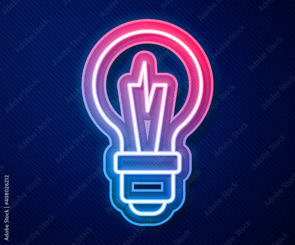 Glowing neon line Light bulb with concept of idea icon isolated on blue background. Energy and idea symbol. Inspiration concept. Vector. Glowing neon line Light bulb with concept of idea icon isolated on blue background. Energy and idea symbol. Inspiration concept. Vector.