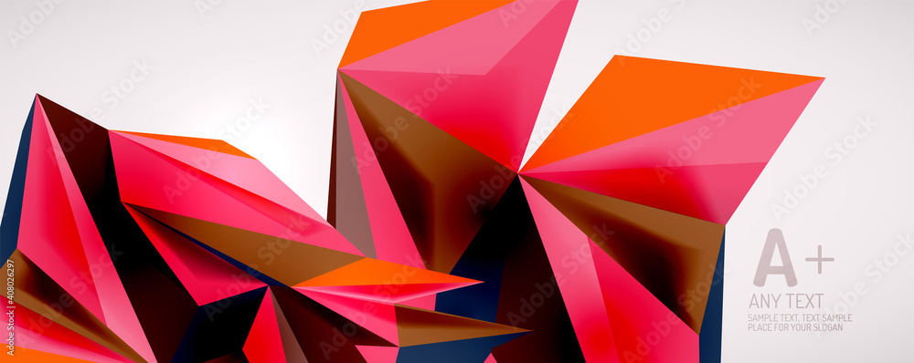 Vector triangle geometric backgrounds. Low poly 3d shape on light backdrop. Vector illustration for covers, banners, flyers and posters and other designs Vector triangle geometric backgrounds. Low poly 3d shape on light backdrop. Vector illustration for covers, banners, flyers and posters and other designs