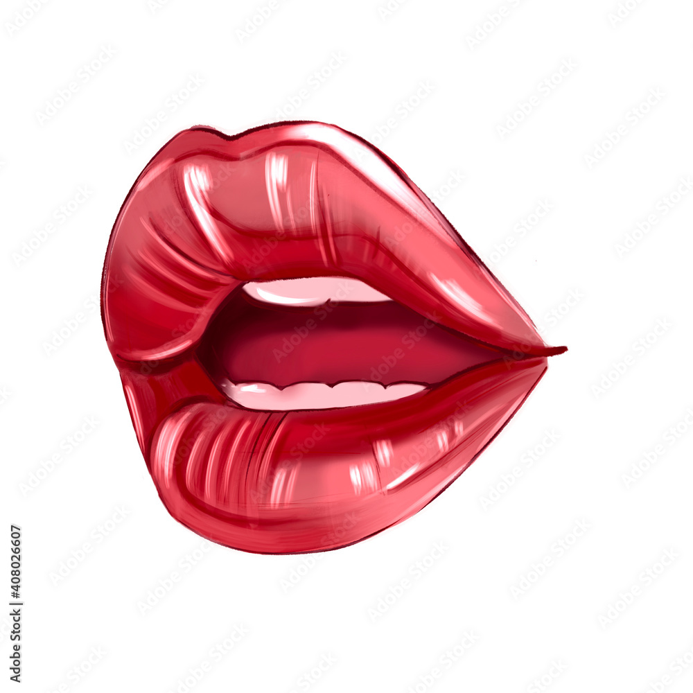 Red lips. illustration of sexy woman's lips Isolated on white.