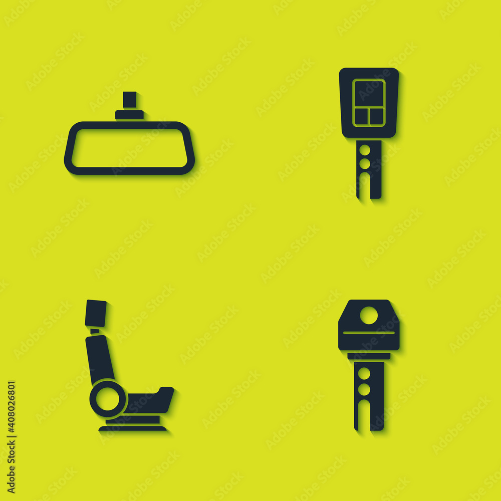 Set Car mirror, key with remote, seat and icon. Vector. Set Car mirror, key with remote, seat and icon. Vector.