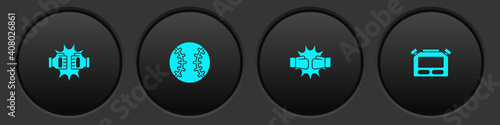Set Punch in boxing gloves, Baseball ball, and Stopwatch icon. Vector.