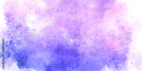 Decorative banner with watercolour texture and mandala design