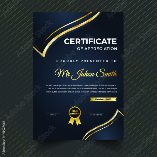 Professional elegant blue and gold diploma certificate template