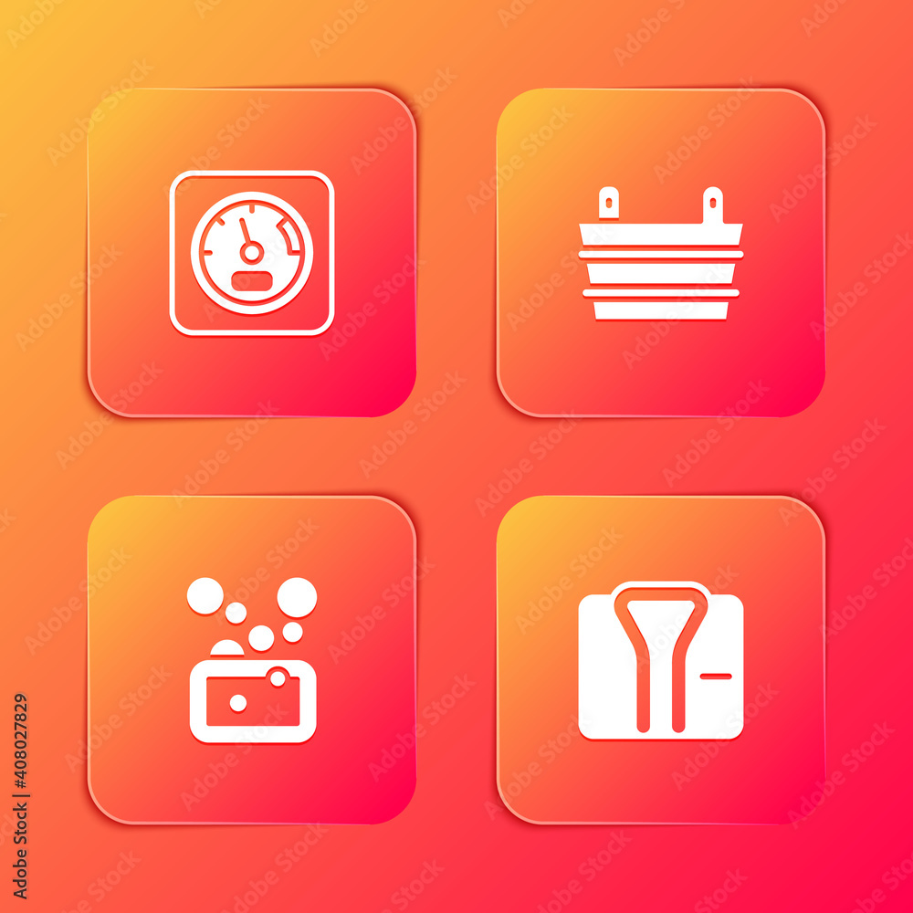 Set Sauna thermometer, bucket, Bar of soap and Bathrobe icon. Vector. Set Sauna thermometer, bucket, Bar of soap and Bathrobe icon. Vector.