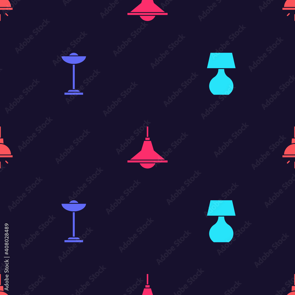 Set Table lamp, Floor, Chandelier and on seamless pattern. Vector. Set Table lamp, Floor, Chandelier and on seamless pattern. Vector.