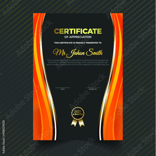 Professional elegant blue and gold diploma certificate template