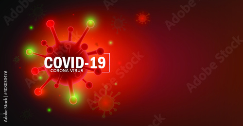 Image of Flu COVID-19 virus cell under the microscope on the blood.Coronavirus Covid-19 influenza banner background.Pandemic medical health crisis disease cell as a 3D render.Social distancing at home