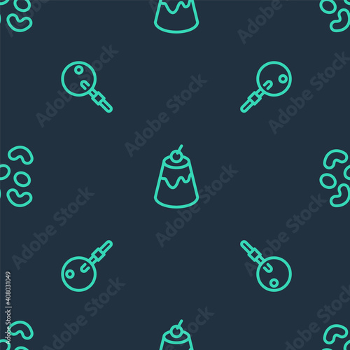 Set line Pudding custard, Lollipop and Jelly candy on seamless pattern. Vector.