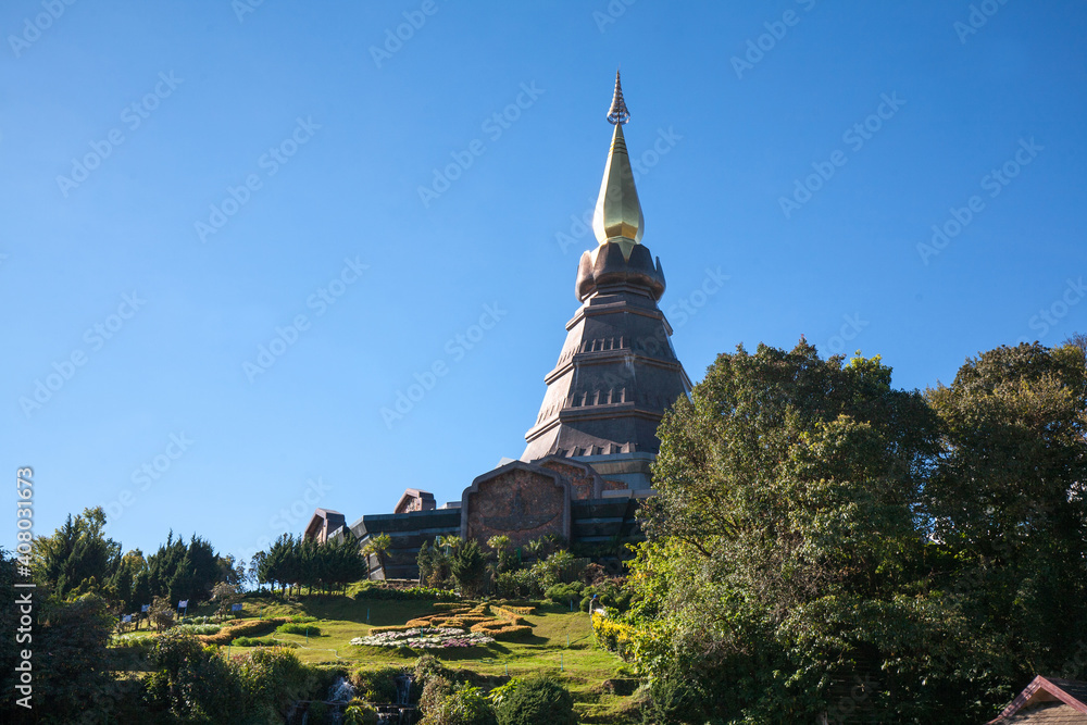 Pagoda at Doi Inthanon National Park, The highest mountain in Thailand, Chiang Mai Province