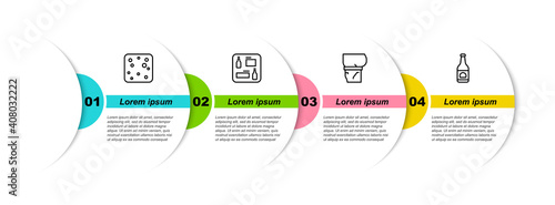 Set line Beer bubbles, menu, belly and bottle. Business infographic template. Vector.