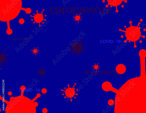 Image of Flu COVID-19 virus cell under the microscope on the blood.Coronavirus Covid-19 influenza banner background.Pandemic medical health crisis disease cell .Social distancing at home