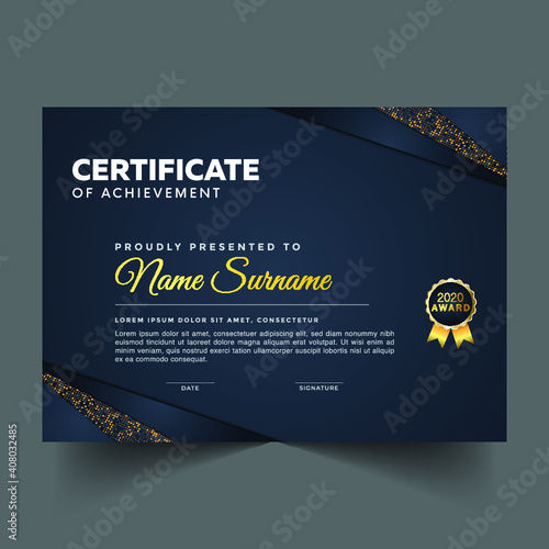 Professional elegant blue and gold diploma certificate template