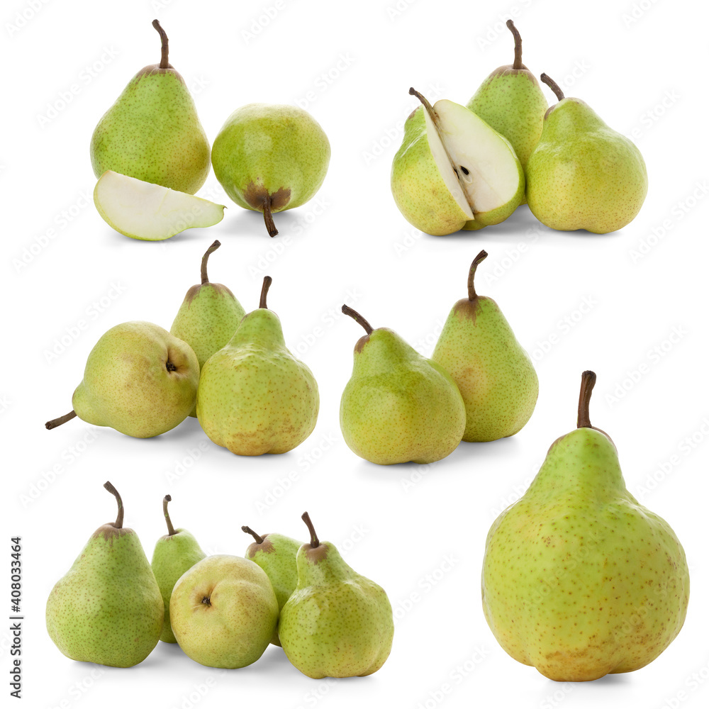 Set of ripe pears on white background. Full depth of field. With clipping path Set of ripe pears on white background. Full depth of field. With clipping path