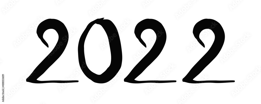 2022 hand writing ink for new year. Happy new year of the Tiger. Calligraphic numbers on a white background for the design of New Year cards. Lunar new year 2022. 2022 hand writing ink for new year. Happy new year of the Tiger. Calligraphic numbers on a white background for the design of New Year cards. Lunar new year 2022.