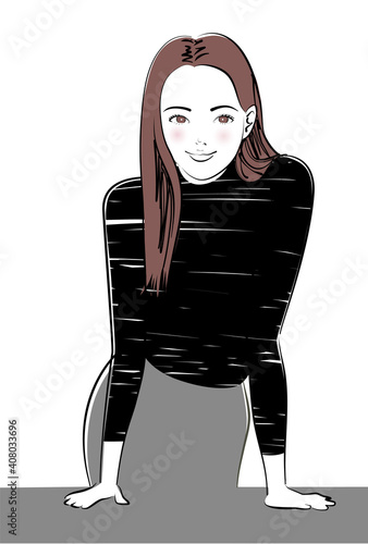 黒いカットソーを着た若い女性