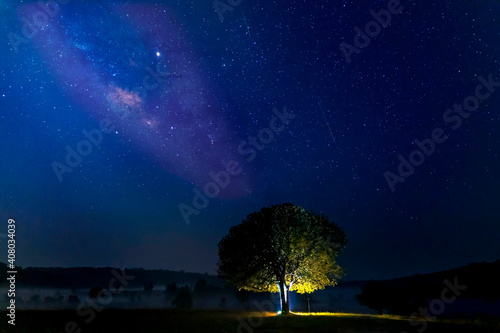Long exposure photograph with grain. Star and Milky Way Astronomy at Thung kamang nature park. Phu Khiao - Wildlife Sanctuary, Chaiyaphum, Thailand.