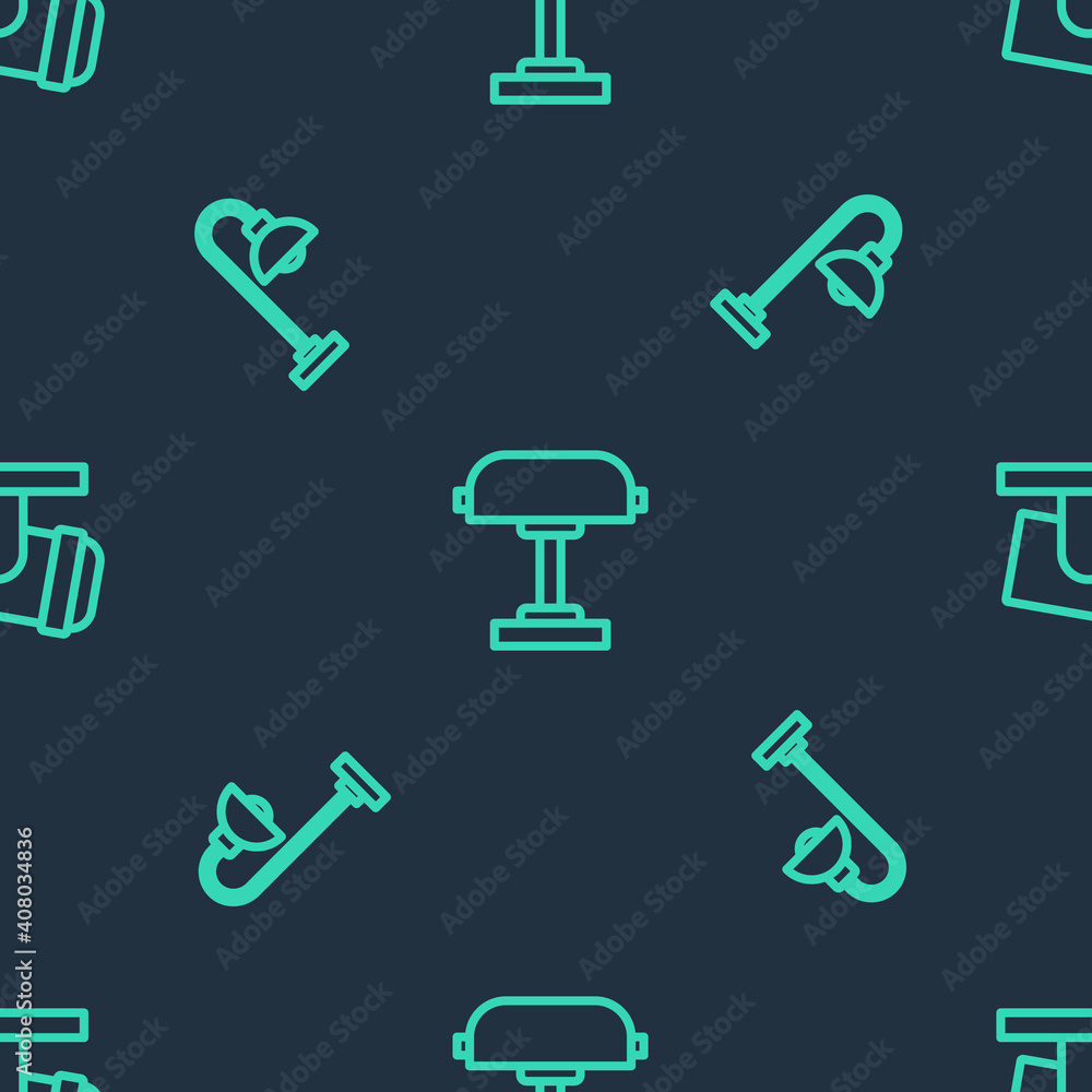 Set line Table lamp, Floor and Led track lights and lamps on seamless pattern. Vector.