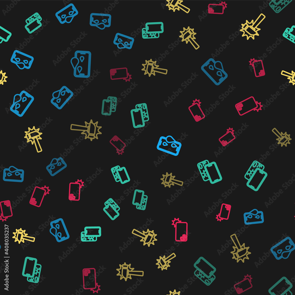 Set line Waterproof phone, Mobile with broken screen, Hammer and Shockproof on seamless pattern. Vector. Set line Waterproof phone, Mobile with broken screen, Hammer and Shockproof on seamless pattern. Vector.