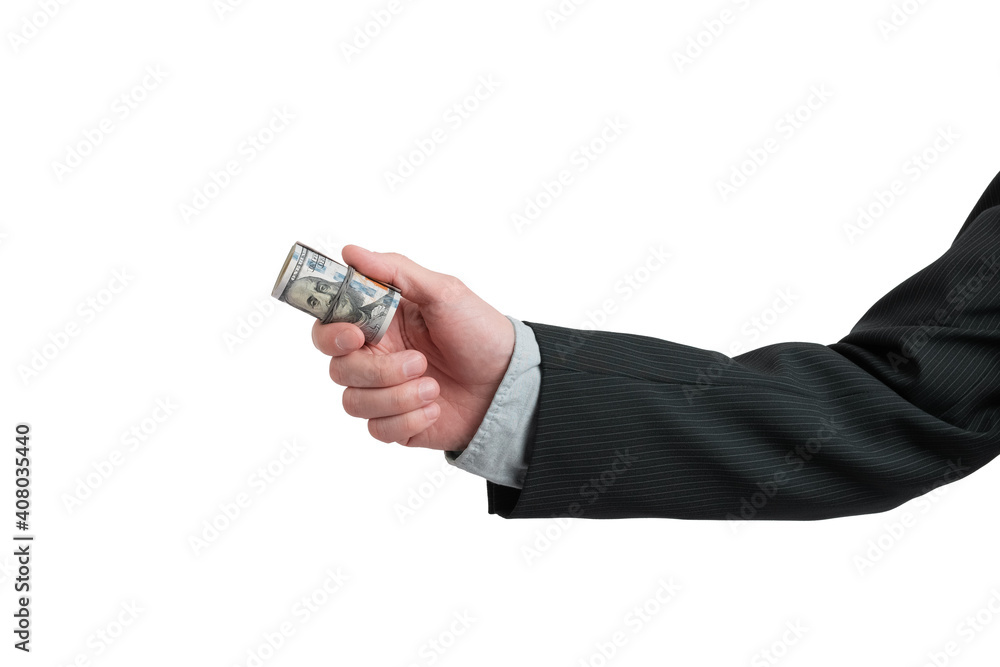 business man hand holdin money bundle closeup business man hand holdin money bundle closeup